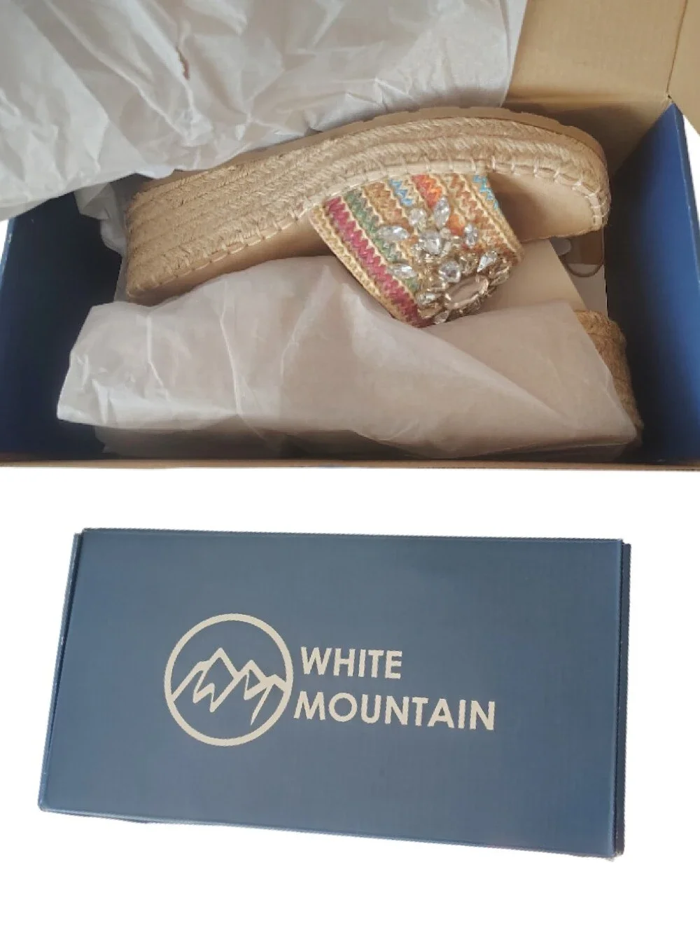 White‎ Mountain Multicolor Stitch Espadrille Wedge Sandals 7.5 NWT Resortwear